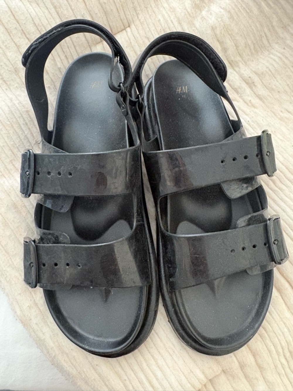 H&M Glossy Black Double-Buckle Jelly Sandals